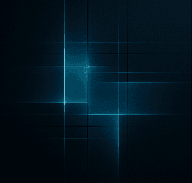Abstract illustration: intersecting blue gridlines forming a structural lattice on a dark field.