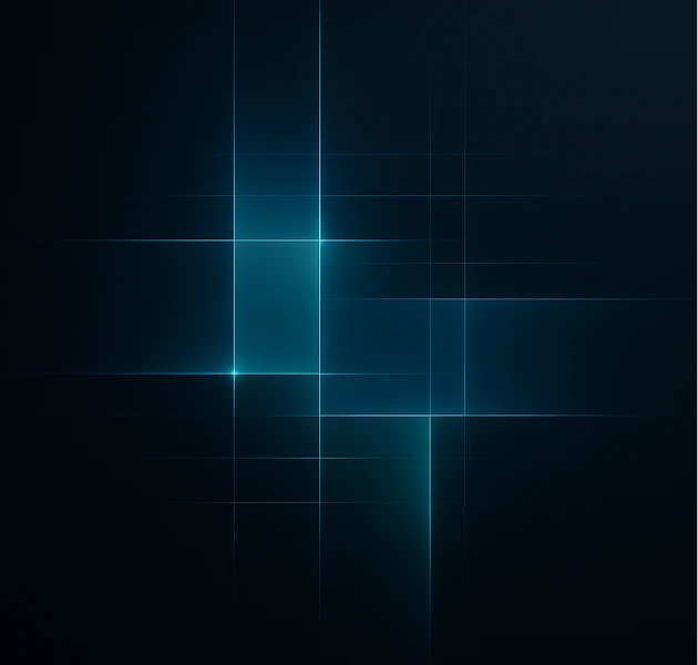 Abstract illustration: intersecting blue gridlines forming a structural lattice on a dark field.