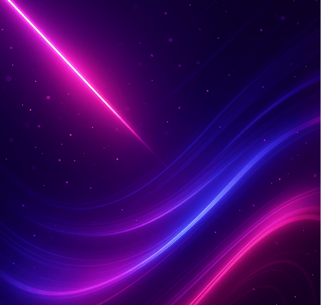 Abstract illustration: neon magenta and violet light trails sweeping across a dark starfield.