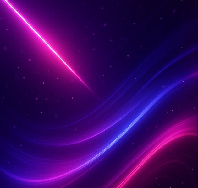 Abstract illustration: neon magenta and violet light trails sweeping across a dark starfield.