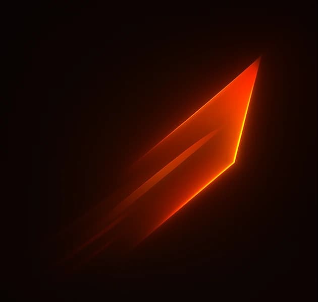 Abstract illustration: a glowing orange arrowhead accelerating diagonally upward across a dark field.